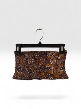 SHEIN Multicolor Floral Smocked Bandeau Paisley Top - Yellow, Brown, Blue